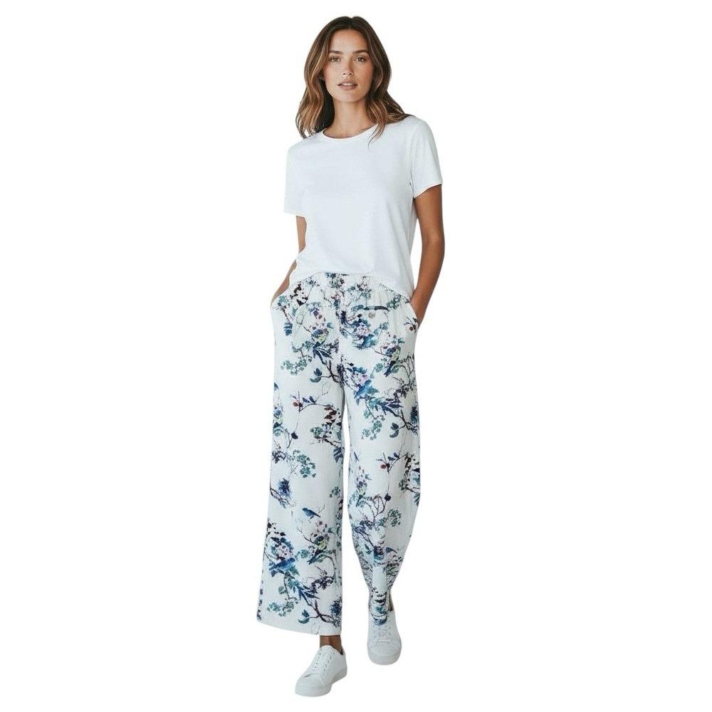 WESTBOUND Floral Bird Print Linen Blend Wide Leg / Drawstring Pants Size Small - Picture 11 of 11